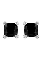 1/10 ct. t.w. Diamond and 2.78 ct. t.w. Onyx Cable Earrings in Sterling Silver