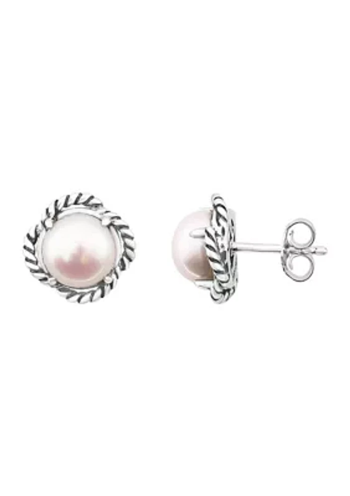 Sterling Silver 8 Millimeter Freshwater Pearl Earrings 