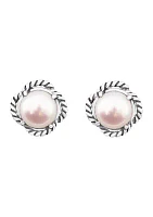 Sterling Silver 8 Millimeter Freshwater Pearl Earrings 