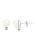 Sterling Silver Freshwater Pearl and 1/10 ct. t.w. Diamond Earrings 