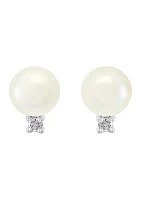 Sterling Silver Freshwater Pearl and 1/10 ct. t.w. Diamond Earrings 