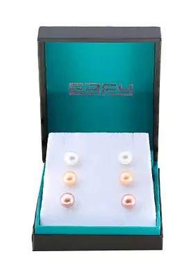 9 Millimeter Freshwater Pearl Stud Earrings in Sterling Silver - Boxed Set