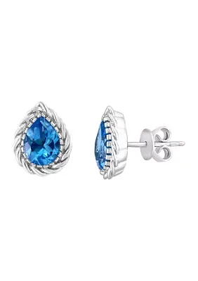  Blue Topaz Pear Stud Earrings in Sterling Silver