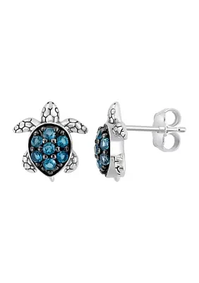 London Blue Topaz Turtle Earrings in Sterling Silver