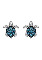 London Blue Topaz Turtle Earrings in Sterling Silver