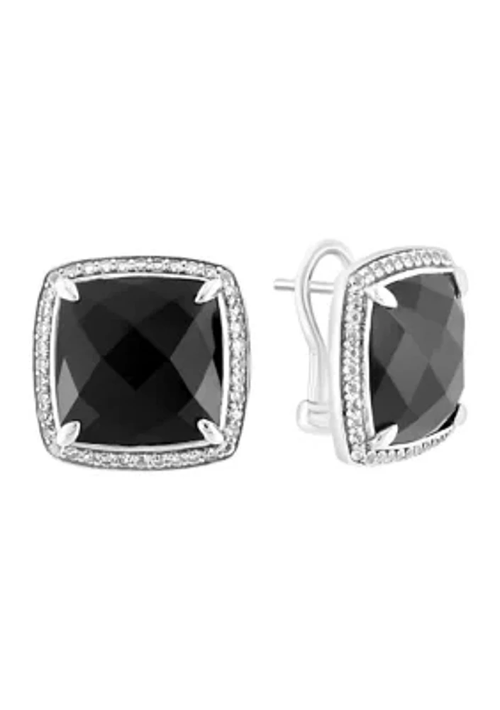 Sterling Silver White Topaz and Onyx Earrings