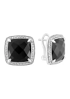 Sterling Silver White Topaz and Onyx Earrings