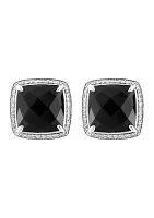 Sterling Silver White Topaz and Onyx Earrings