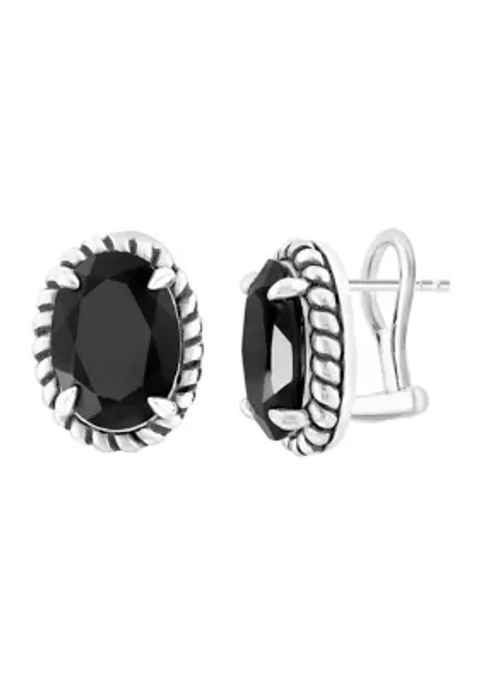 Onyx Cable Oval Huggie Earrings in Sterling Silver 