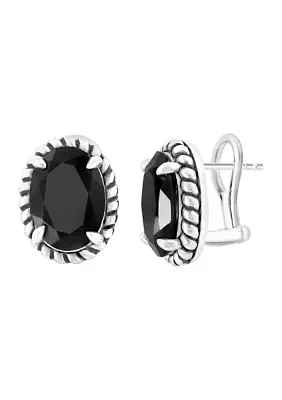 Onyx Cable Oval Huggie Earrings in Sterling Silver 