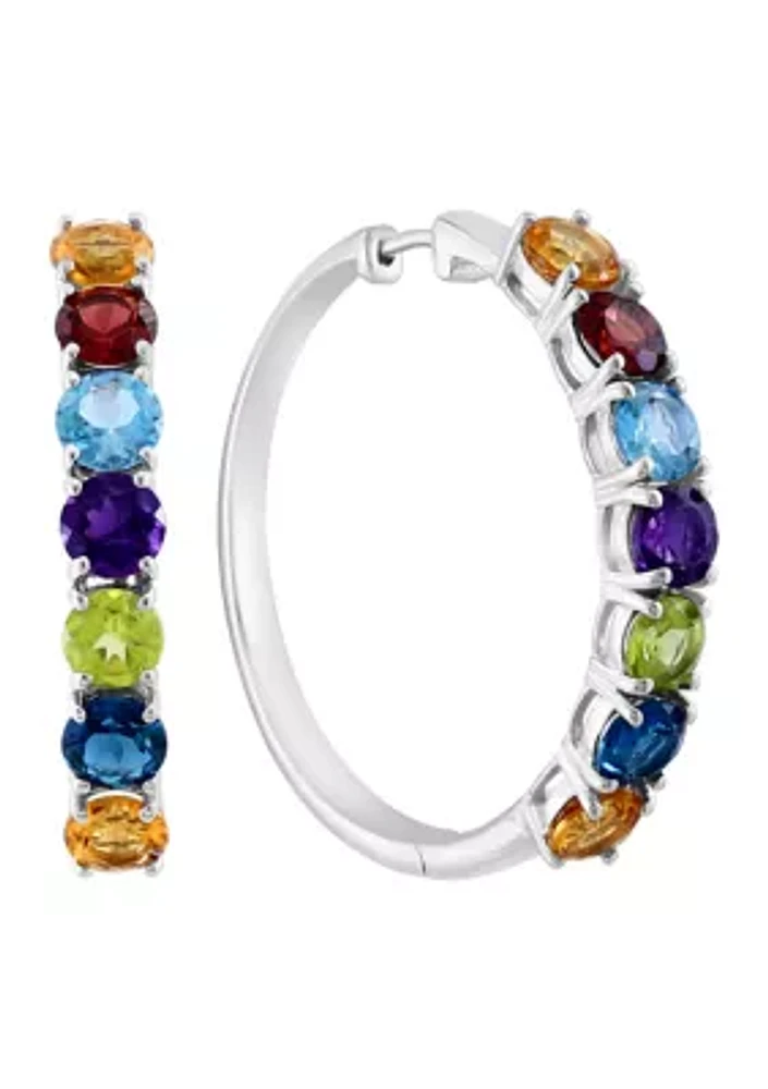 Amethyst, Blue Topaz, London Blue Topaz, Citrine, Garnet, Peridot Hoop Earrings in Sterling Silver