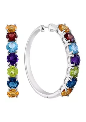 Amethyst, Blue Topaz, London Blue Topaz, Citrine, Garnet, Peridot Hoop Earrings in Sterling Silver