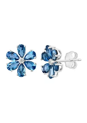 1/10 ct. t.w. Diamond, 3.2 ct. t.w. London Blue Topaz Earrings in 14K White Gold