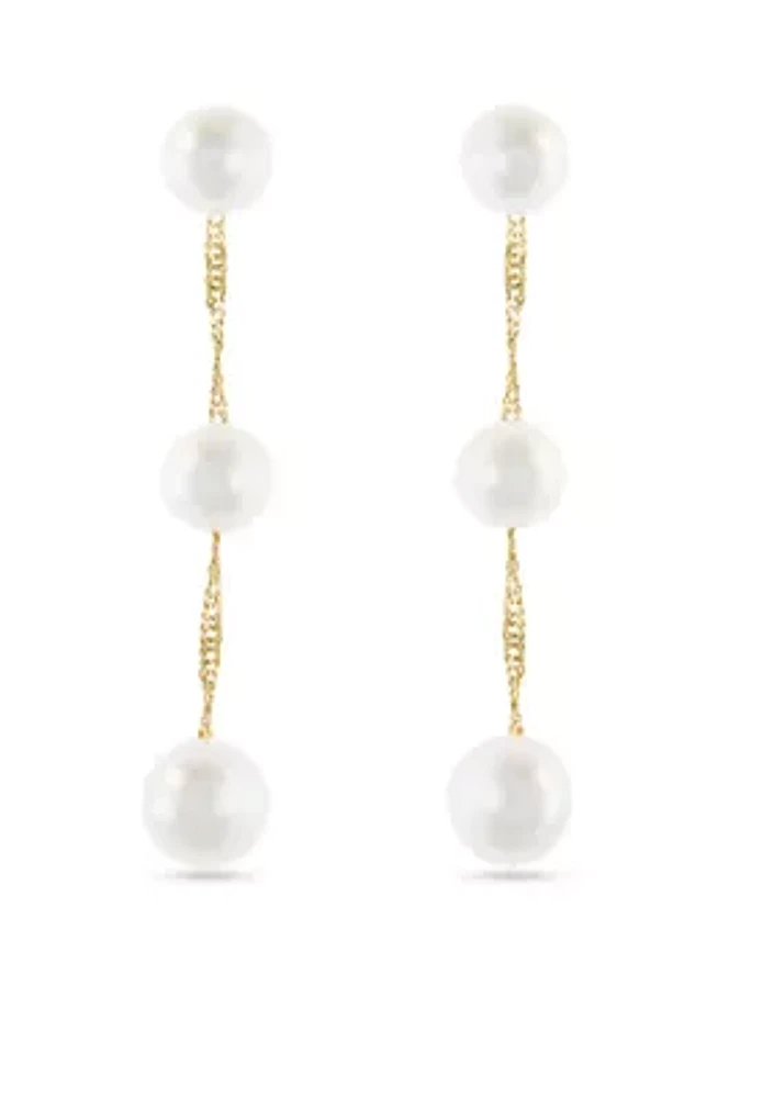 Freshwater Pearls Linear Drop Earrings in 14K Yellow Gold