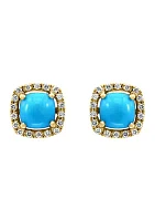 1/5 ct. t.w. Diamond and Turquoise Stud Earrings in 14K Yellow Gold