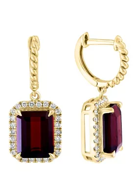 14k Yellow Gold Diamond and Garnet Earrings