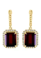 14k Yellow Gold Diamond and Garnet Earrings