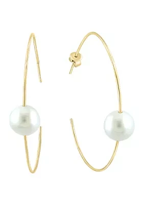 Freshwater Pearl Hoop Earrings in 14K Yellow Gold 