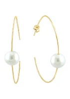 Freshwater Pearl Hoop Earrings in 14K Yellow Gold 