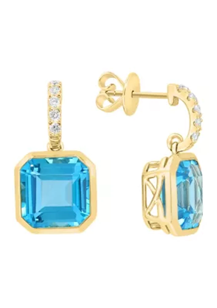 1/5 ct. t.w. Diamond, 12.1 ct. t.w. Blue Topaz Drop Earrings in 14K Yellow Gold