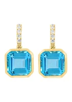 1/5 ct. t.w. Diamond, 12.1 ct. t.w. Blue Topaz Drop Earrings in 14K Yellow Gold