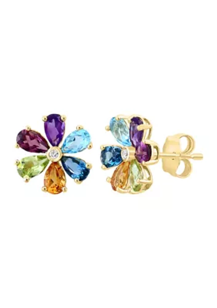 1/10 ct. t.w. Amethyst, 3/8 ct. t.w. Blue Topaz, Rhodolite, 3/4 ct. t.w. Peridot, 1/2 ct. t.w. London Blue Topaz, Citrine, Diamond Earrings in 14K Yellow Gold