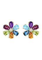 1/10 ct. t.w. Amethyst, 3/8 ct. t.w. Blue Topaz, Rhodolite, 3/4 ct. t.w. Peridot, 1/2 ct. t.w. London Blue Topaz, Citrine, Diamond Earrings in 14K Yellow Gold