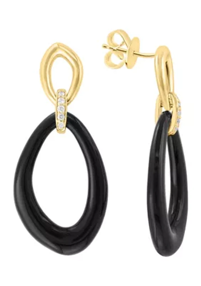 1/10 ct. t.w. Diamond, 12 ct. t.w. Onyx Earrings in 14K Yellow Gold