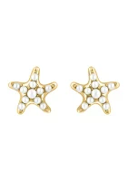 Freshwater Pearl Starfish Button Earrings in 14K Yellow Gold