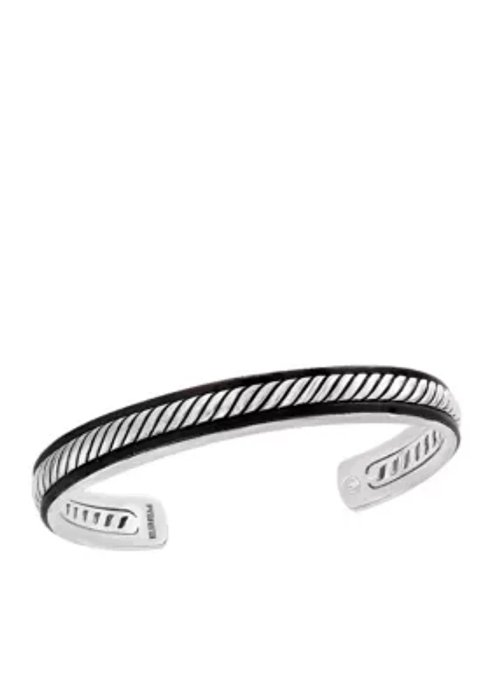 Men's Sterling Silver Leather Bracelet 