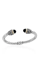 Onyx Hinged Cuff Bangle Bracelet in Sterling Silver with 18k Yellow Gold