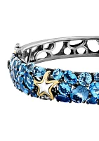 Blue Topaz, London Blue Topaz, and Sapphire Starfish Bangle Bracelet in 18K Sterling Silver