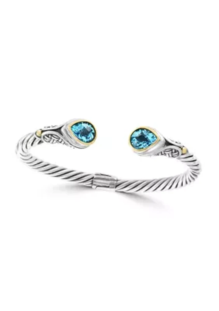 Blue Topaz Bangle Bracelet in 18K Sterling Silver