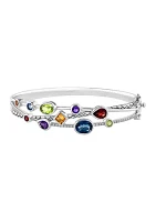 1/4 ct. t.w. Diamond, Amethyst, London Blue Topaz, Citrine, Garnet and Peridot Bangle Bracelet in 925 Sterling Silver