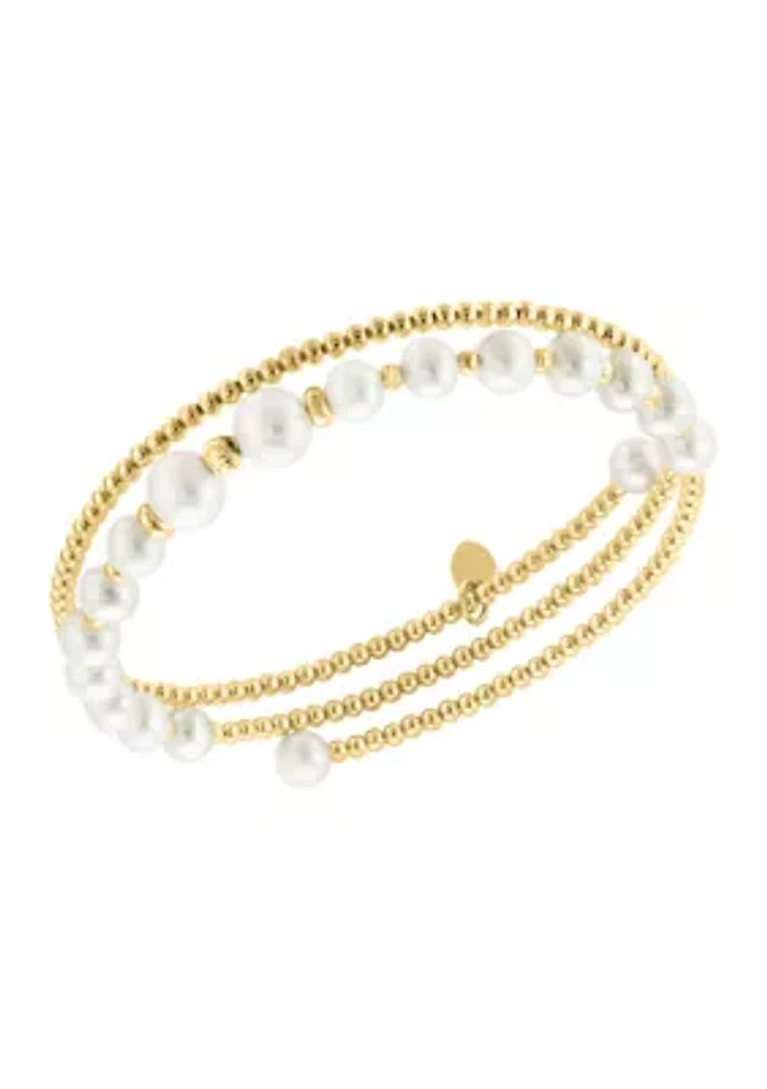 14K Yellow Gold Freshwater Pearl Adjustable Bracelet 