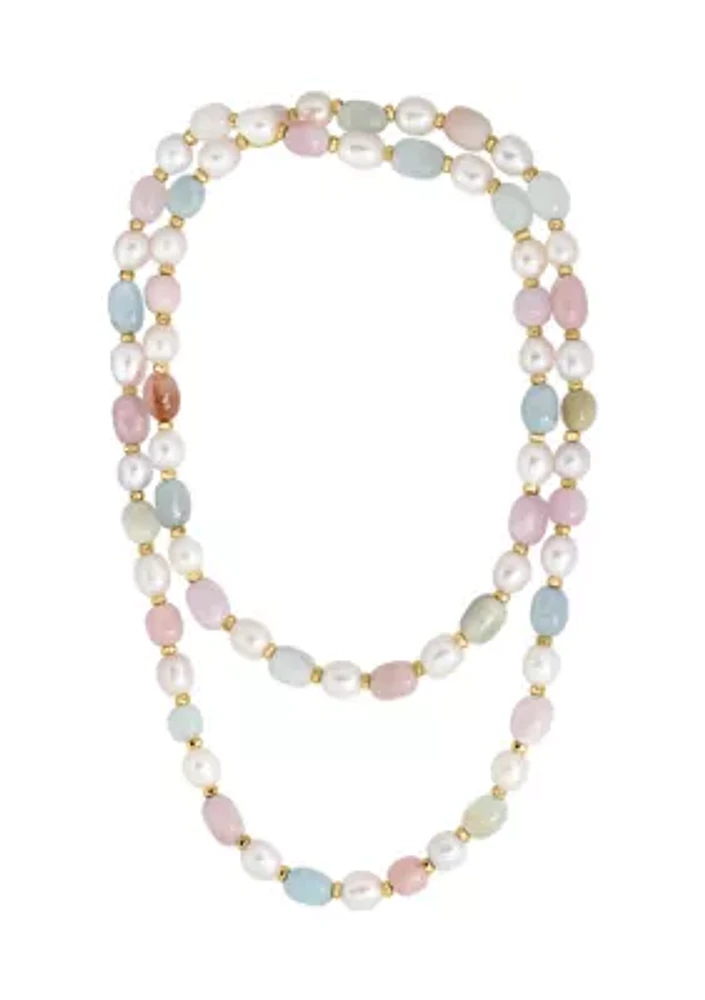 14K Yellow Gold Multi Shade Freshwater Pearl Necklace 