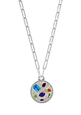 Amethyst, Blue Topaz, White Topaz, Citrine, Garnet, Pink Tourmaline, and Peridot Necklace in Sterling Silver