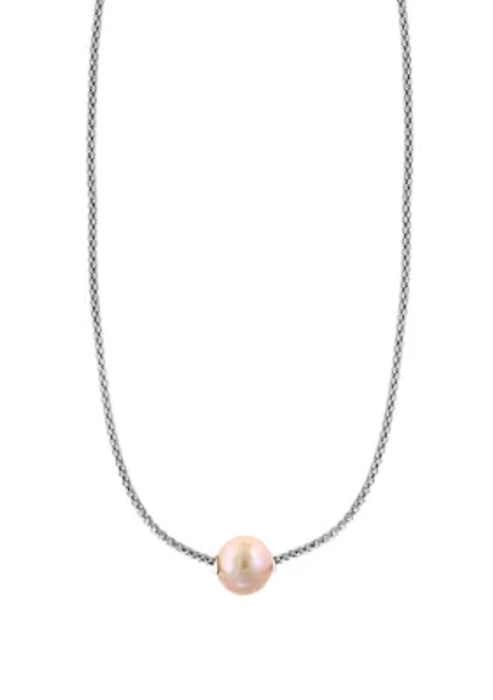 10 Millimeter Peach Freshwater Pearl Necklace in Sterling Silver 