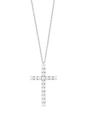 Freshwater Pearl Cross Pendant Necklace in Sterling Silver 