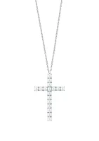 Freshwater Pearl Cross Pendant Necklace in Sterling Silver 