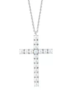 Freshwater Pearl Cross Pendant Necklace in Sterling Silver 