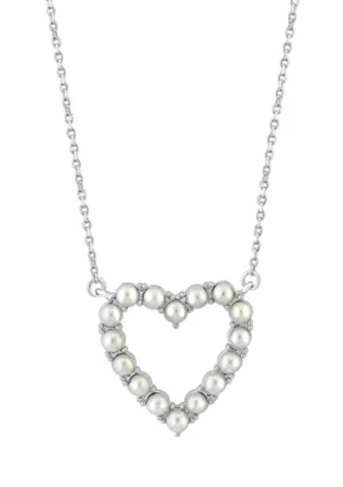 Sterling Silver Freshwater Pearl  Heart Necklace