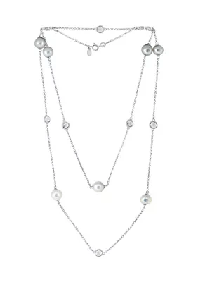 White Topaz and Freshwater Pearl Necklace in Sterling Silver