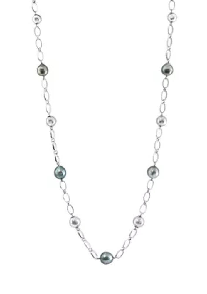 Sterling Silver 28" Black Tahitian Pearl Necklace