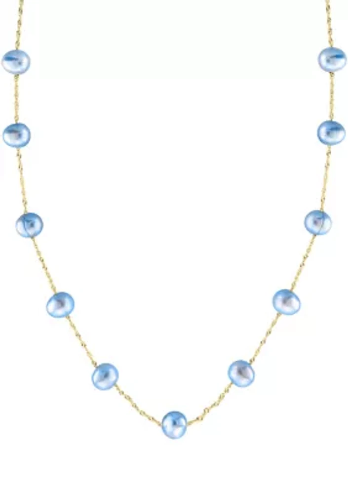 Blue Freshwater Pearl Necklace in 14K Yellow Gold 