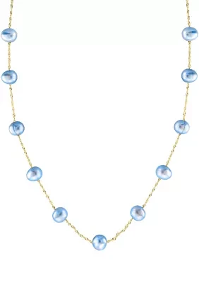 Blue Freshwater Pearl Necklace in 14K Yellow Gold 