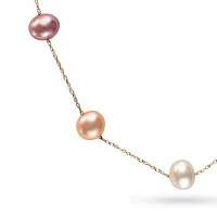 Multi-Color Freshwater Pearl Strand Necklace in 14k Yellow Gold