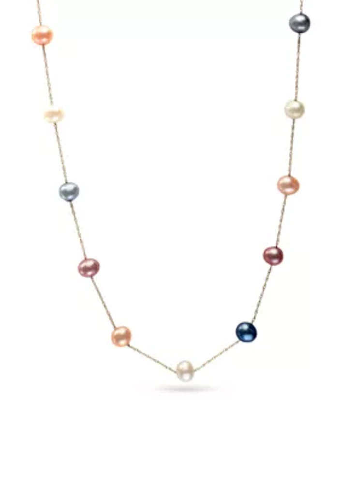 Multi-Color Freshwater Pearl Strand Necklace in 14k Yellow Gold