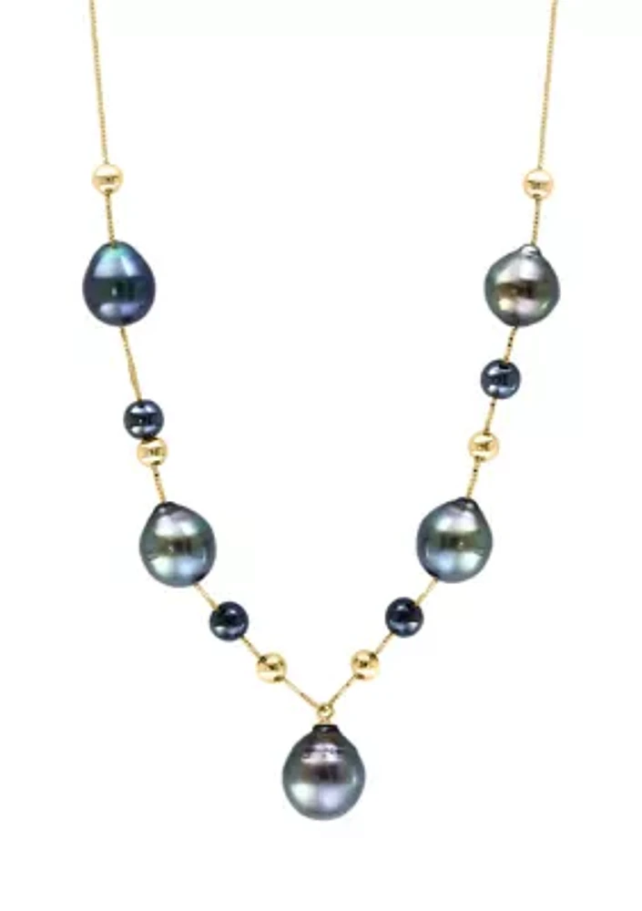 Black Tahitian Pearl Hematite Necklace in 14K Yellow Gold