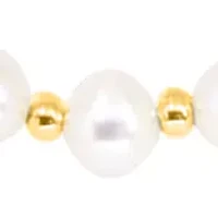 Freshwater Pearl and Gold Bead Necklace in 14K Yellow Gold